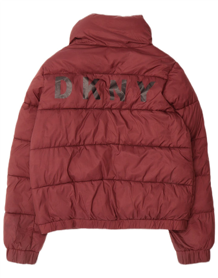 Dkny Dame grafisk polstret jakke UK 14 Medium Maroon Polyester