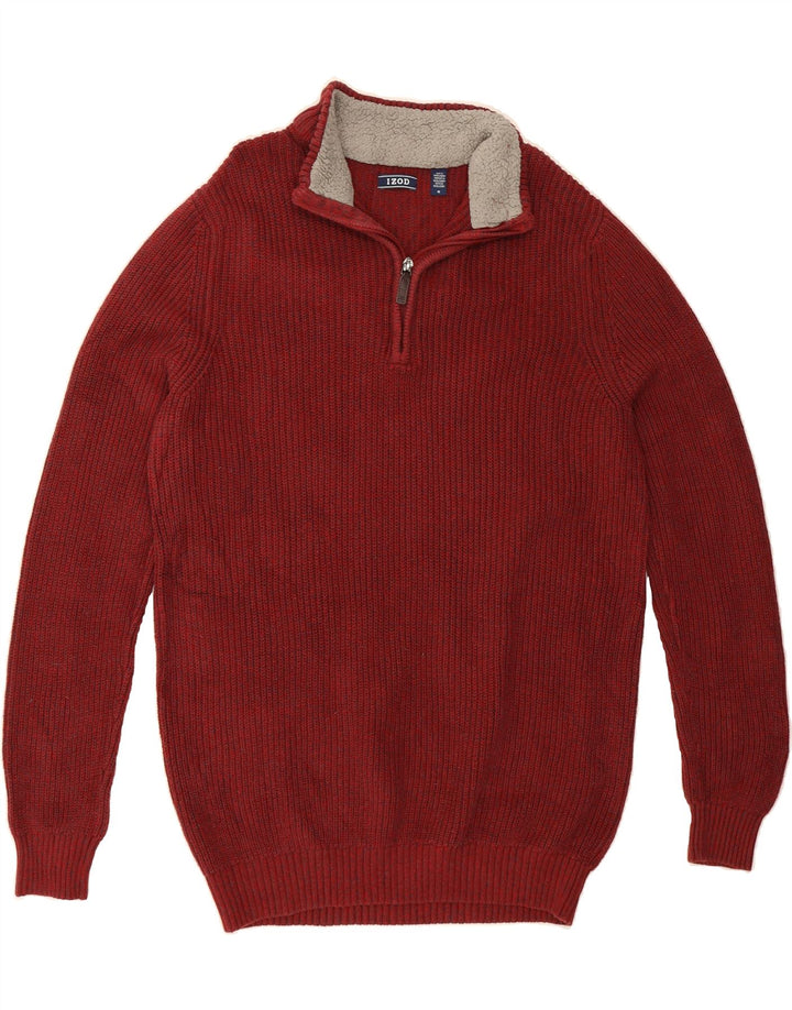 IZOD Mens Zip Neck Jumper Sweater Medium Red Cotton Vintage Izod and Second-Hand Izod from Messina Hembry 