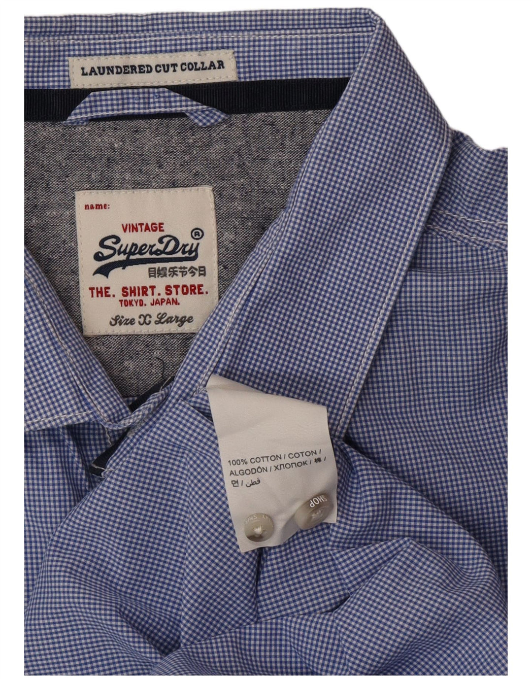 SUPERDRY Herreskjorte XL Blå Gingham Bomuld