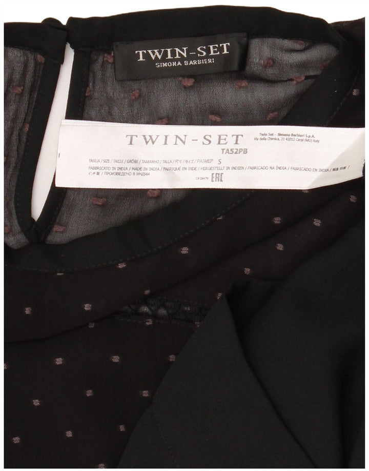 Simona Barbieri Dame Twin-Set Bluse Top UK 10 Small Black Spotted