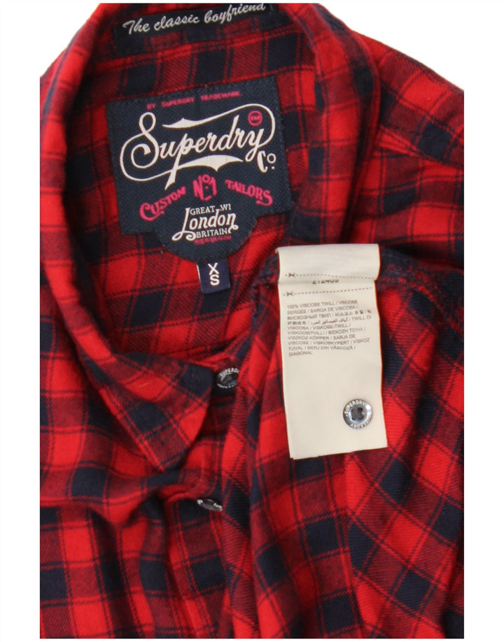 SUPERDRY Dame Flanell Shirt UK 6 XS rød ternet viskose