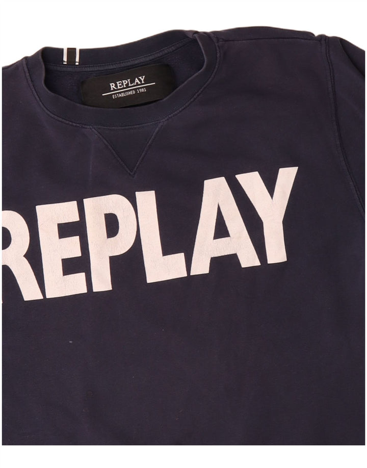 Replay Herre Grafisk Sweatshirt Jumper Medium Navyblå Bomuld