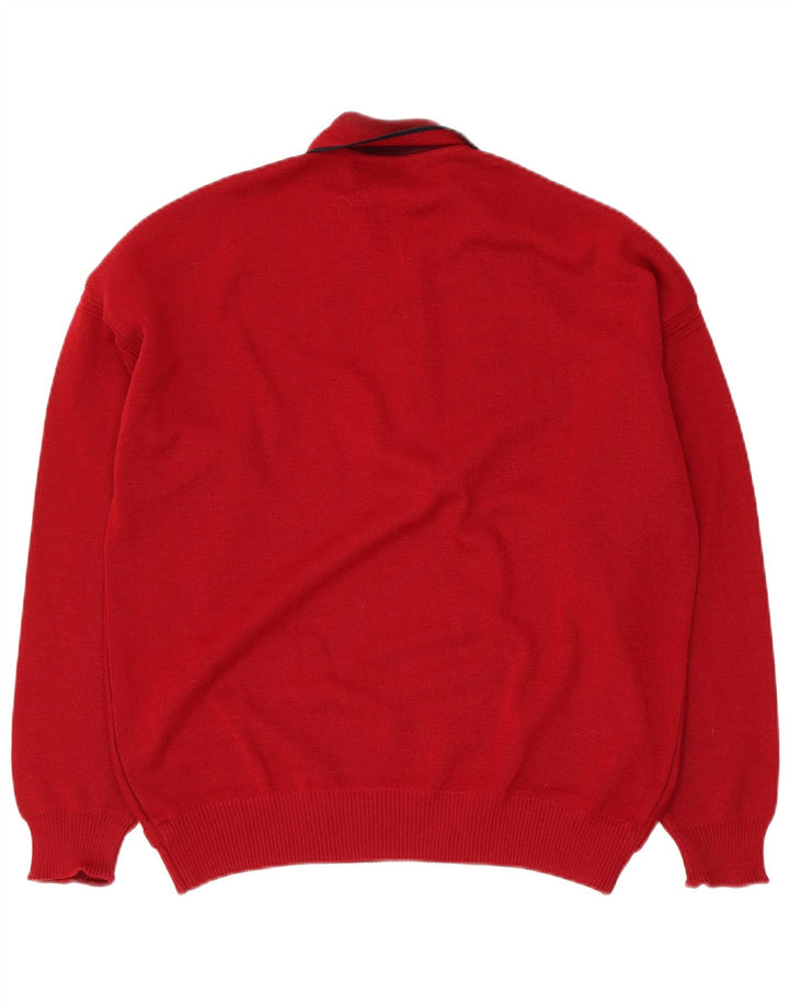 Vintage herre polo hals sweater medium rød geometrisk