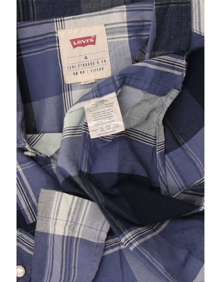 Levi's kortærmet herreskjorte XL blå ternet bomuld