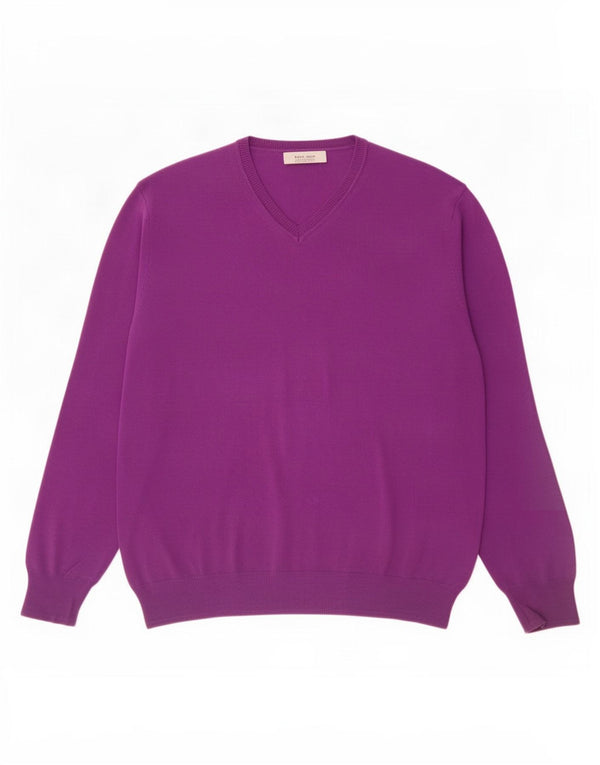 Zara Mens V-Neck Jumper Sweater XL Purple Cotton