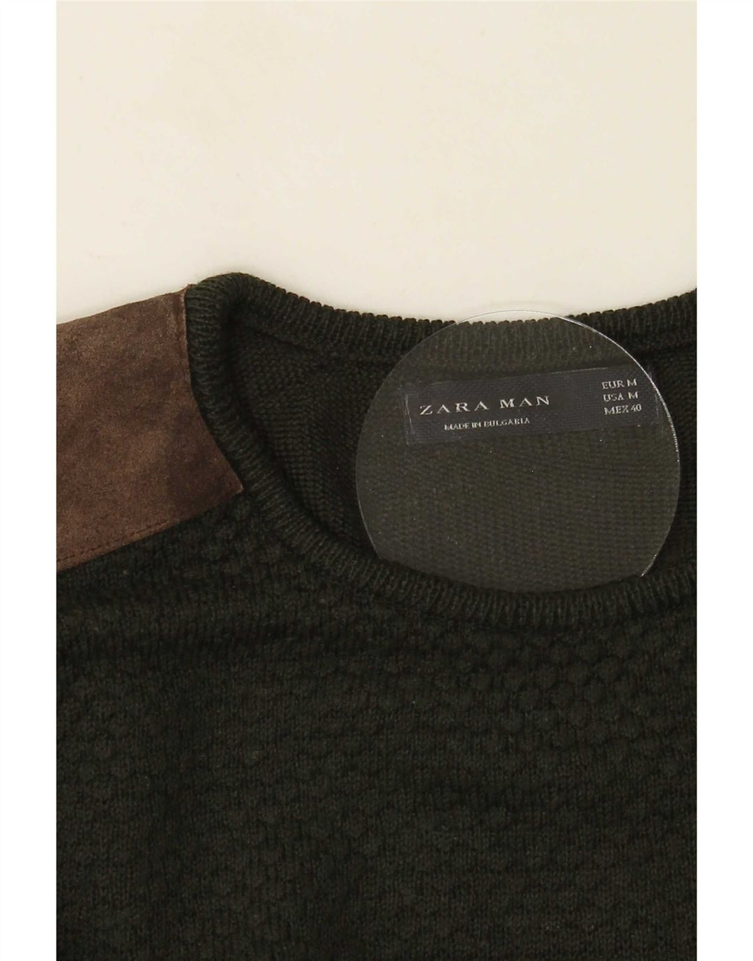 Zara Herre sweater med rund hals, mellemgrøn farveblok