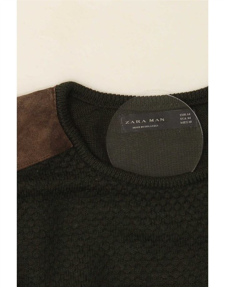 Zara Herre sweater med rund hals, mellemgrøn farveblok