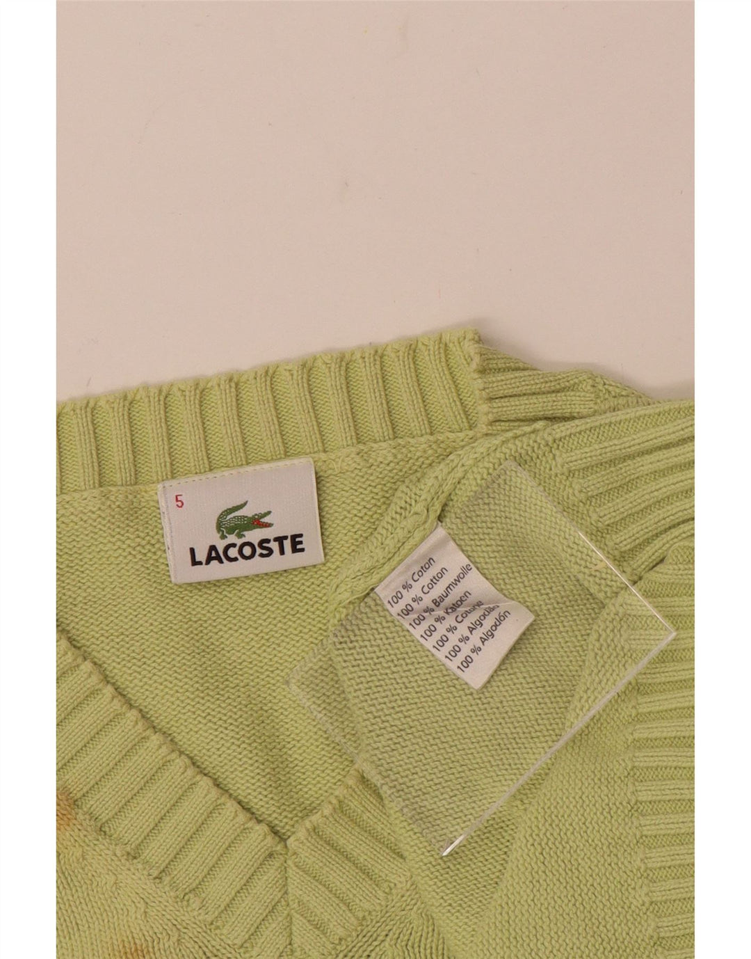 LACOSTE Herre V-hals sweater str. 5 Stor grøn bomuld