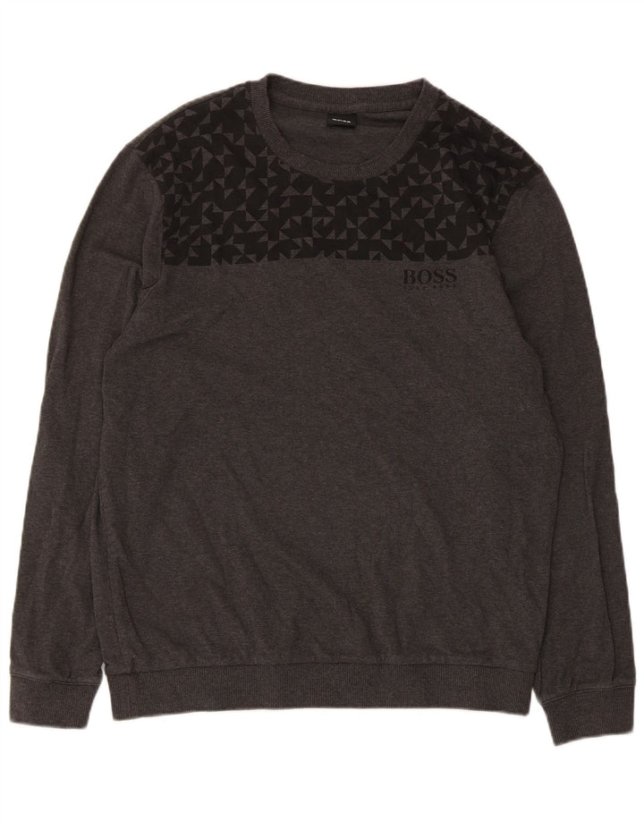 Hugo Boss Dame Sweatshirt Jumper UK 14 Medium Grey Geometrisk Bomuld