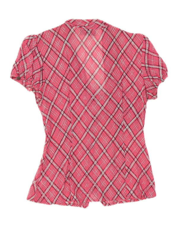 Guess Womens Front Tie Kortærmet skjortebluse UK 10 Small Pink Check