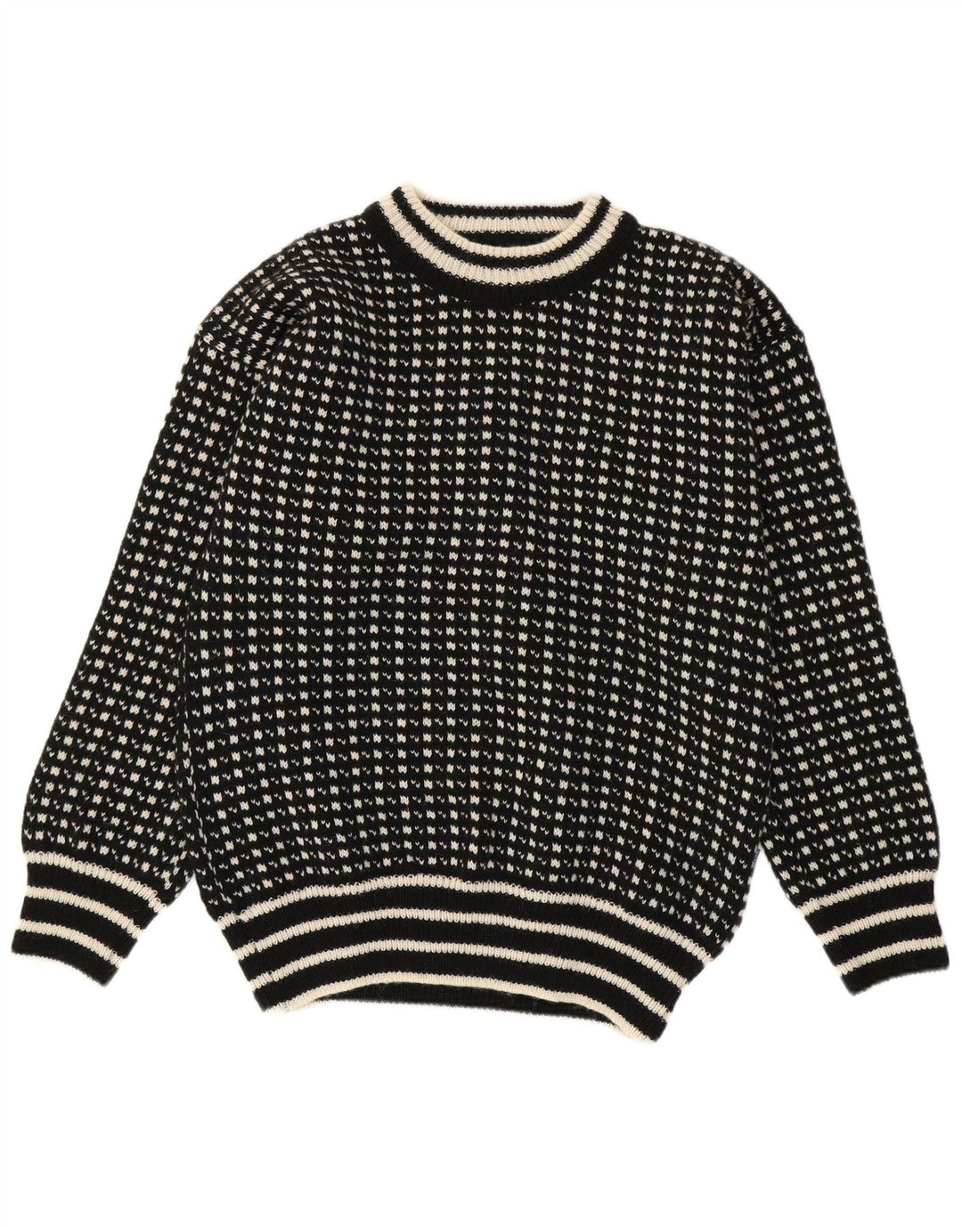 Bratens Herre Boat Neck Jumper Sweater Medium Sort Geometrisk Uld