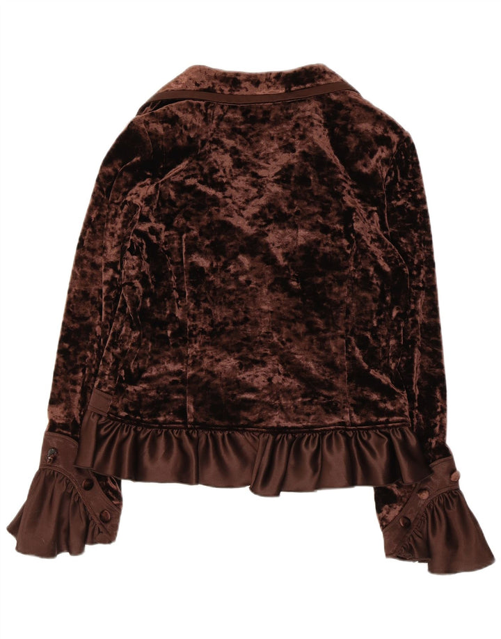 JOSEPH RIBKOFF Dame Velour Skjorte Bluse UK 16 Stor Brun Polyester