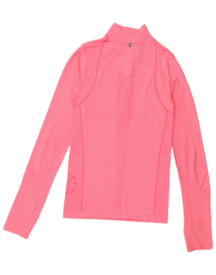 NIKE Womens Dri Fit Zip Neck Pullover Tracksuit Top UK 4 XS Pink Polyester
