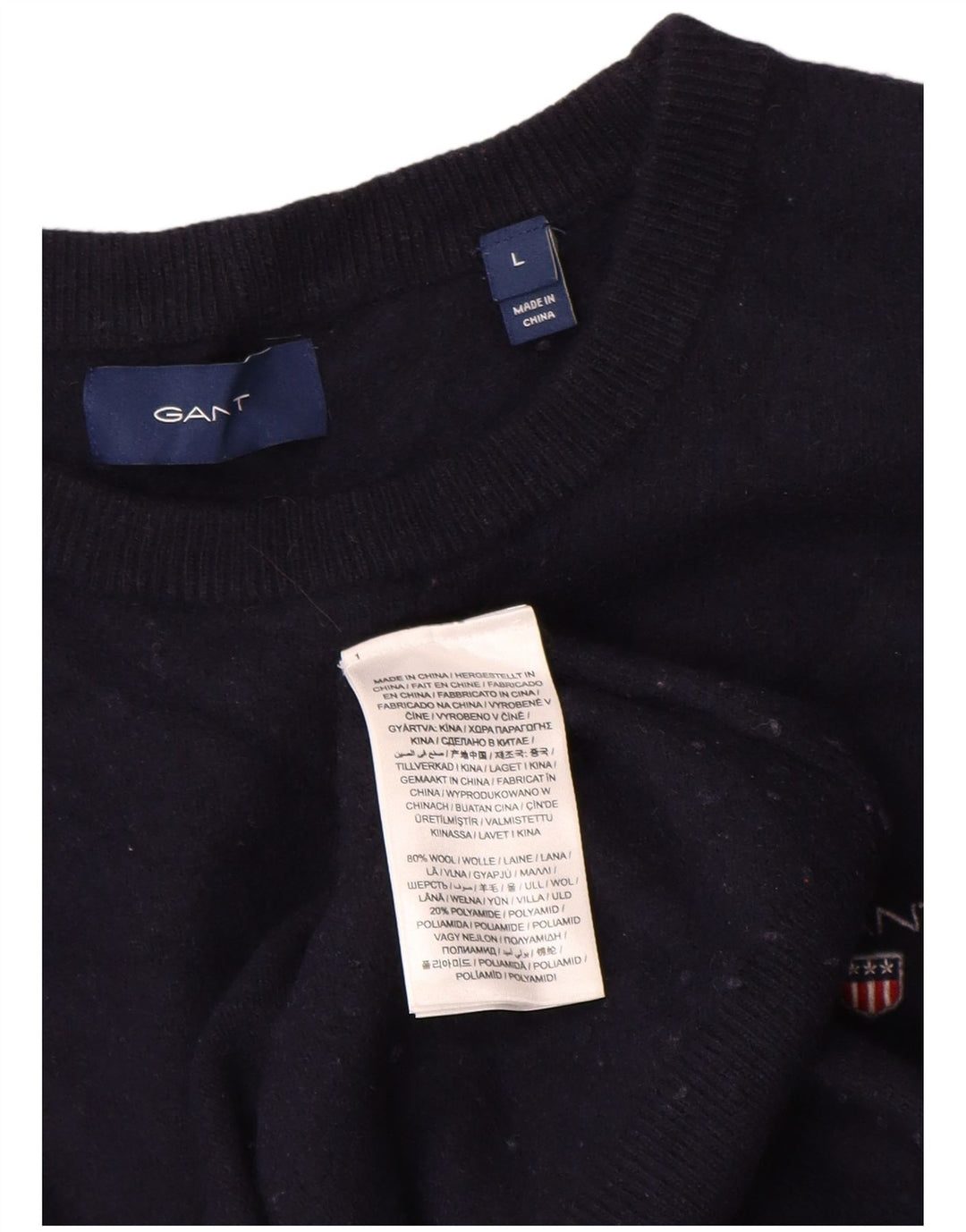 Gant Dame Crew Neck Jumper Sweater UK 14 Large Navy Blue Wool