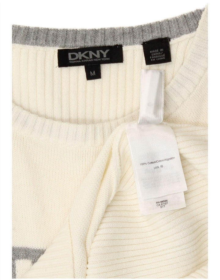 Dkny Herre Grafisk Boat Neck Jumper Sweater Medium White Colourblock Bomuld