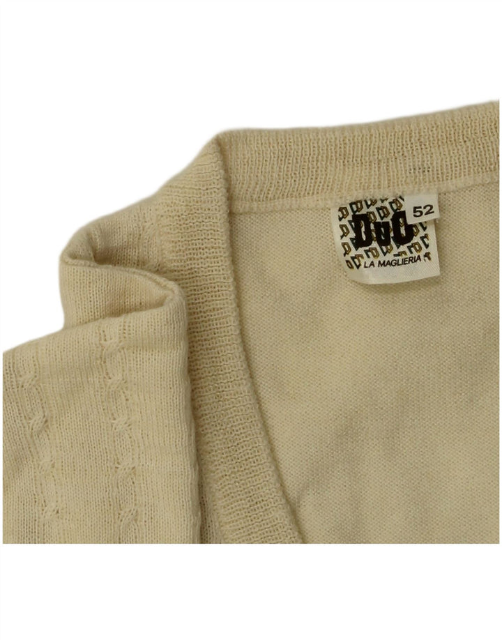 Vintage Herre V-hals sweater IT 52 Stor Beige Uld