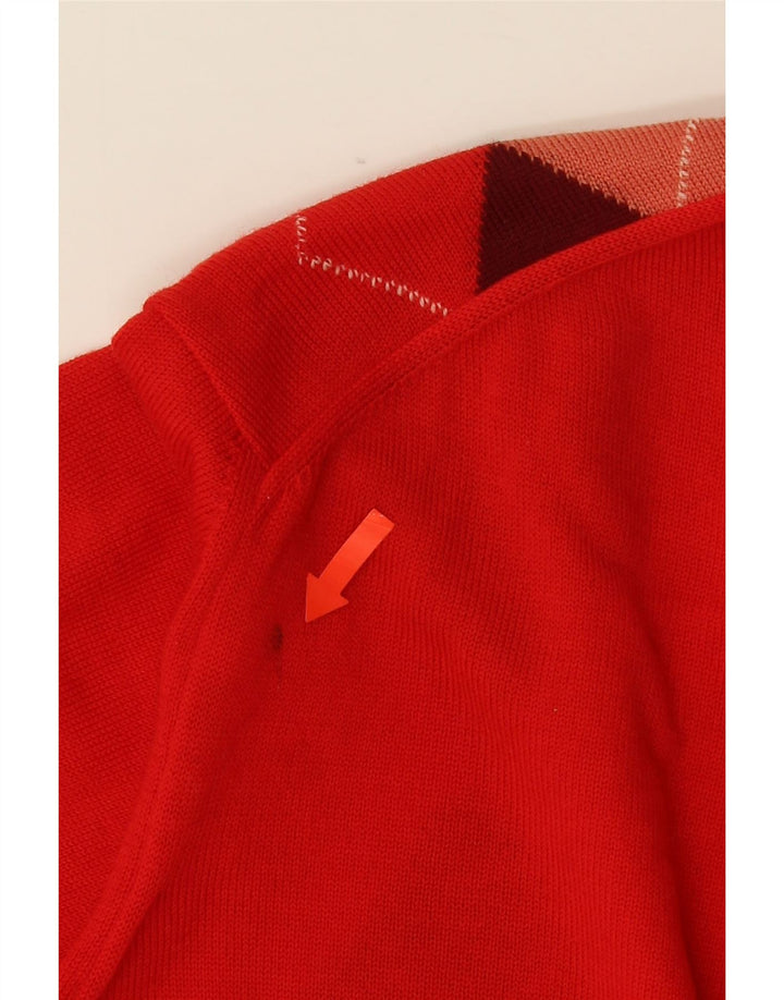 VINTAGE Herre V-hals sweater Medium Rød Argyle/Diamond