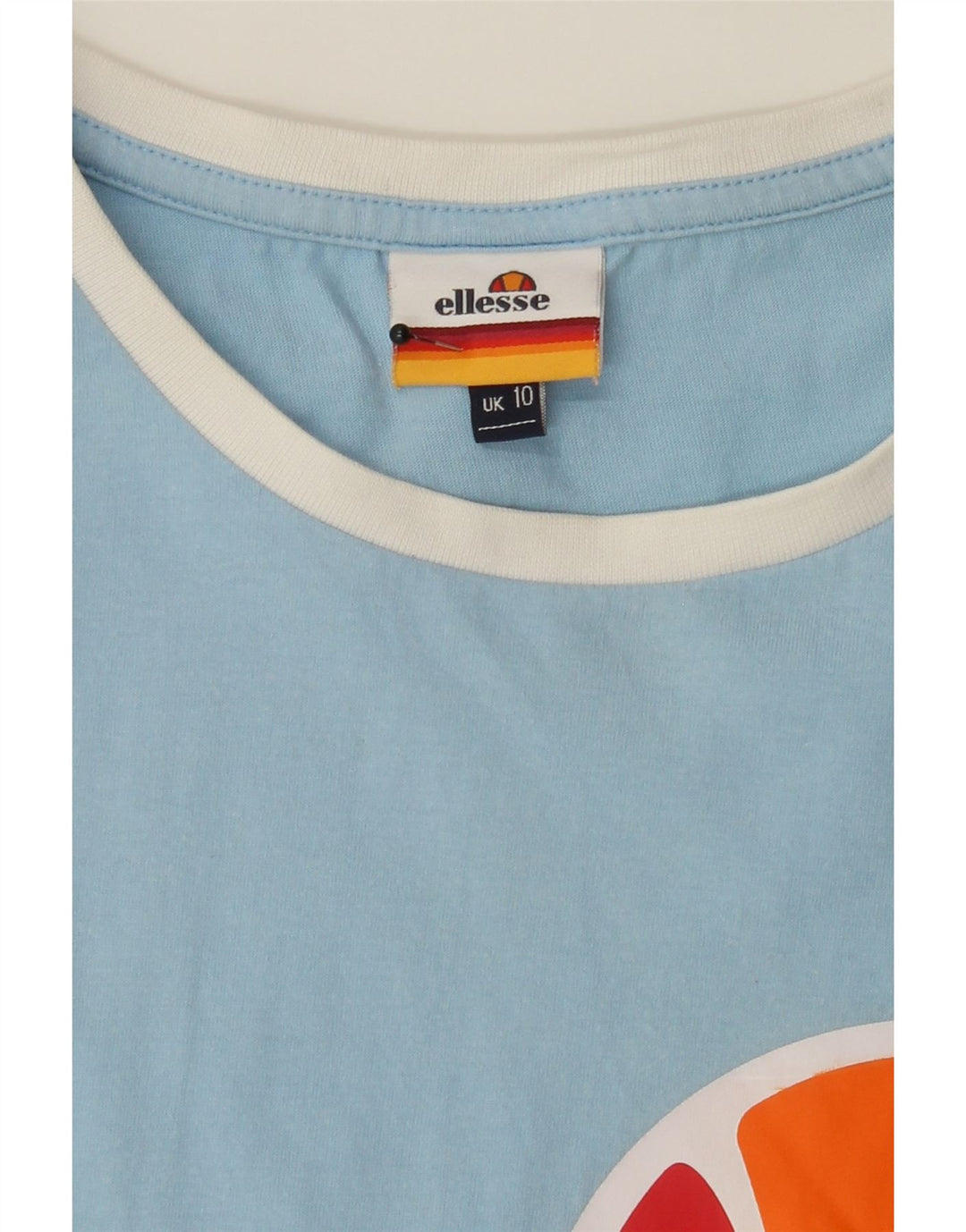 ELLESSE Womens Crop Graphic T-Shirt Top UK 10 Small Blue Vintage Ellesse and Second-Hand Ellesse from Messina Hembry 