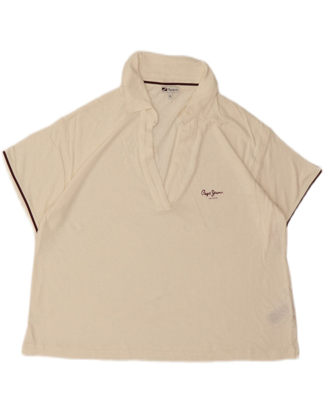PEPE JEANS Womens Polo Shirt UK 14 Medium Off White Viscose Vintage PEPE Jeans and Second-Hand PEPE Jeans from Messina Hembry 
