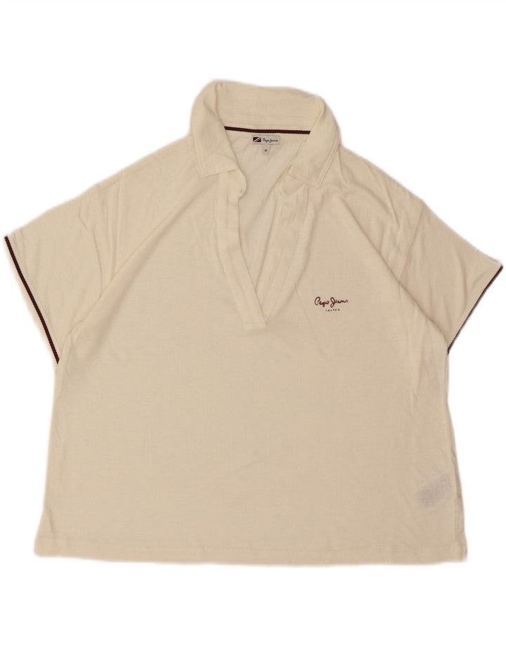 PEPE JEANS Womens Polo Shirt UK 14 Medium Off White Viscose Vintage PEPE Jeans and Second-Hand PEPE Jeans from Messina Hembry 