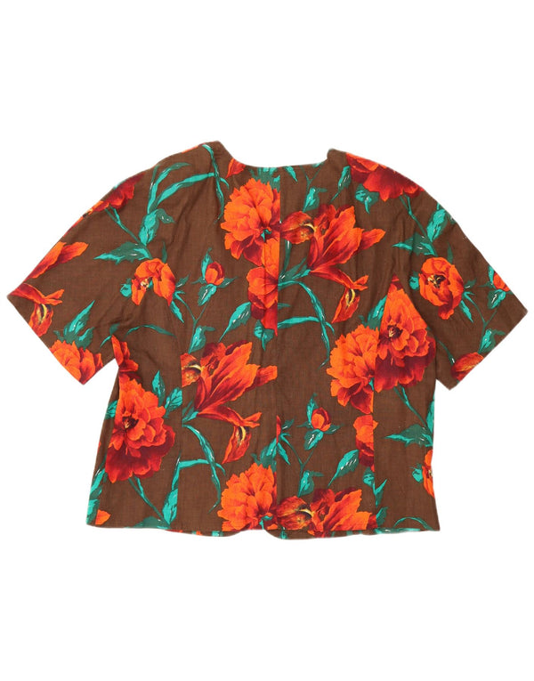 Marina Rinaldi Womens Short Sleeve Shirt Blouse Size 27 Large Brown Floral
