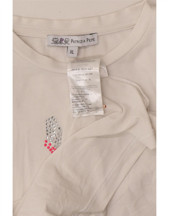 PATRIZIA PEPE piger grafisk top langærmet 7-8 år XL hvid bomuld