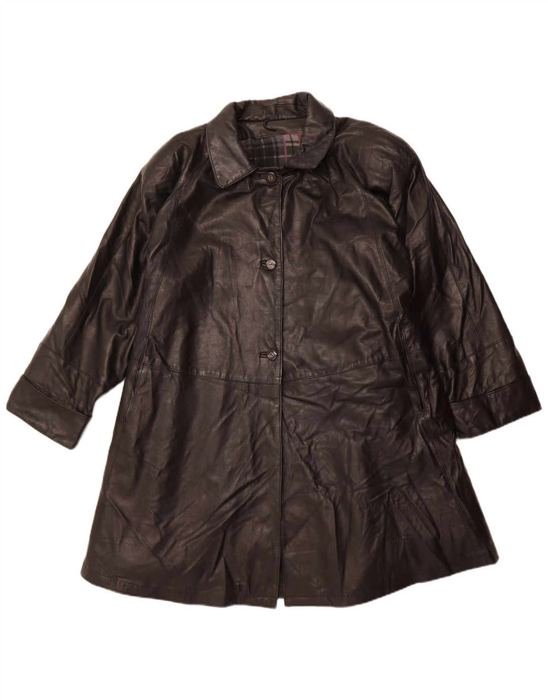 Vintage oversized læderfrakke til kvinder IT 56 Stort sort læder