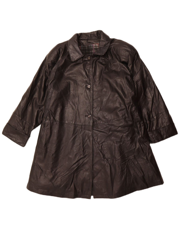 Vintage oversized læderfrakke til kvinder IT 56 Stort sort læder