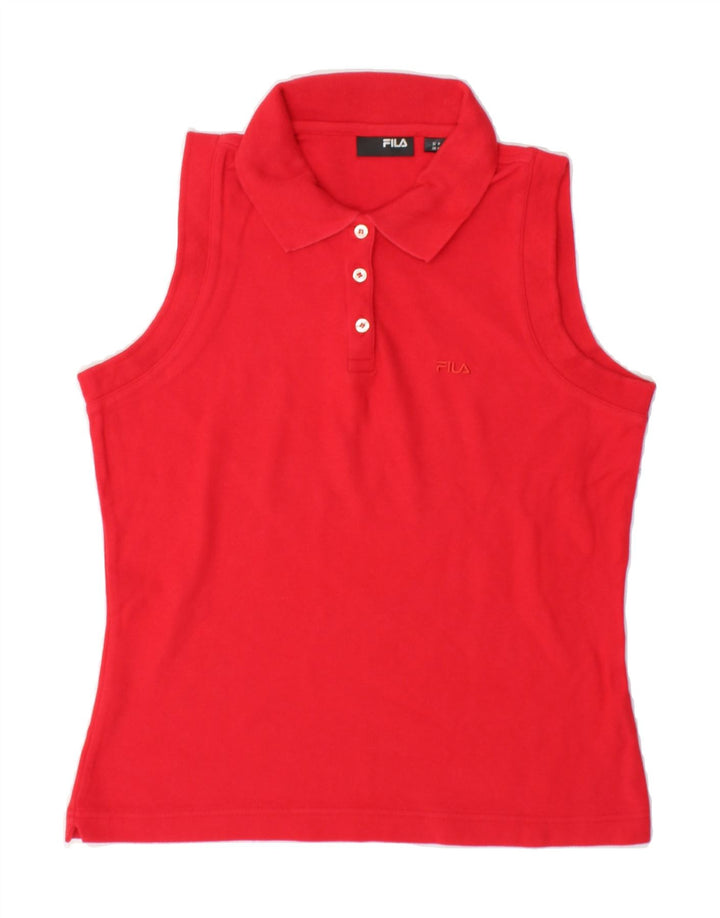 FILA Womens Sleeveless Polo Shirt UK 12 Medium Red Cotton Vintage Fila and Second-Hand Fila from Messina Hembry 