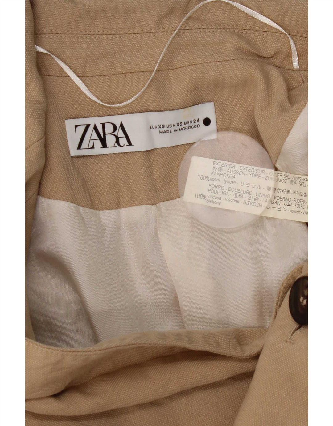 Zara Dame 1 Knap Blazer Jakke UK 6 XS Beige Lyocell