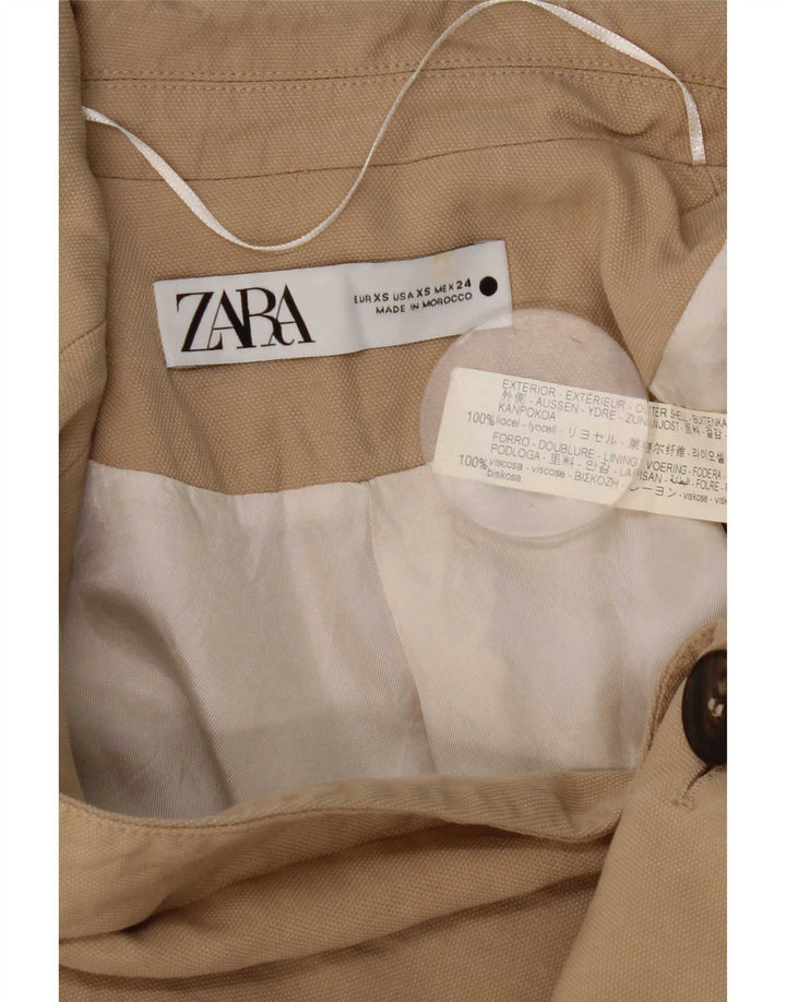 Zara Dame 1 Knap Blazer Jakke UK 6 XS Beige Lyocell