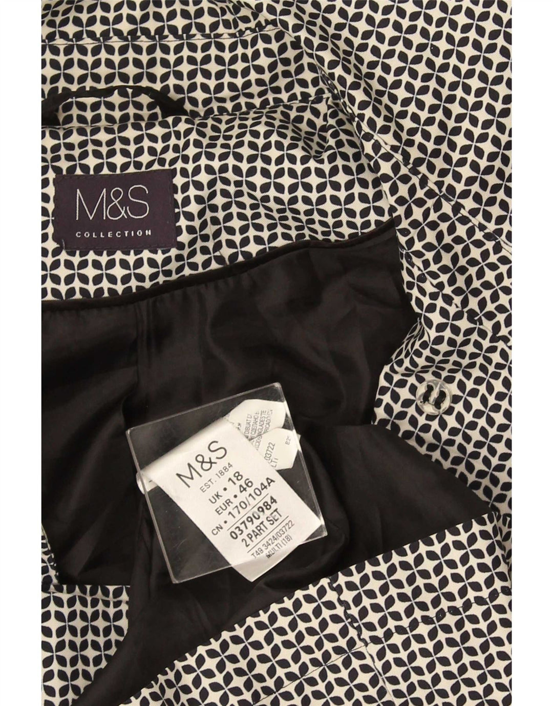 Marks & Spencer Trench Coat til kvinder UK 18 XL Sort geometrisk polyester