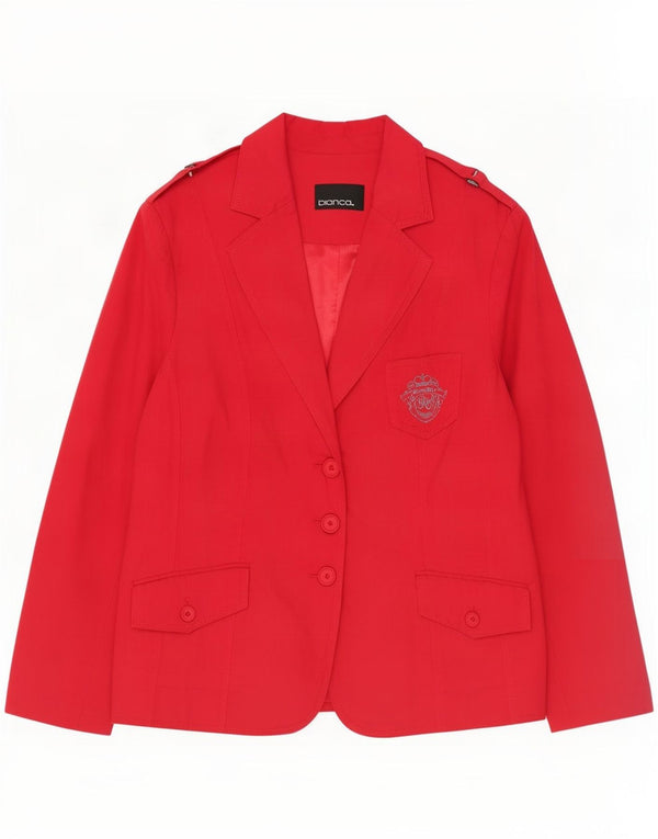 Bianca Dame Military 3 Button Blazer Jacket UK 18 XL Rød Bomuld