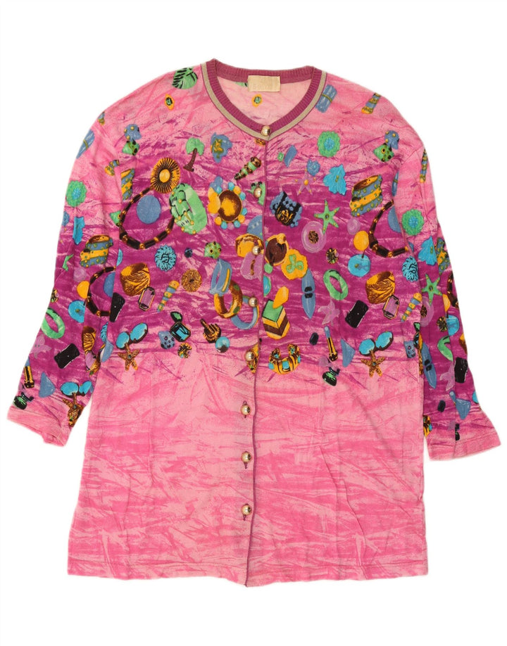 Le Bambole Dame abstrakt mønster Longline cardigan sweater IT 48 XL Pink