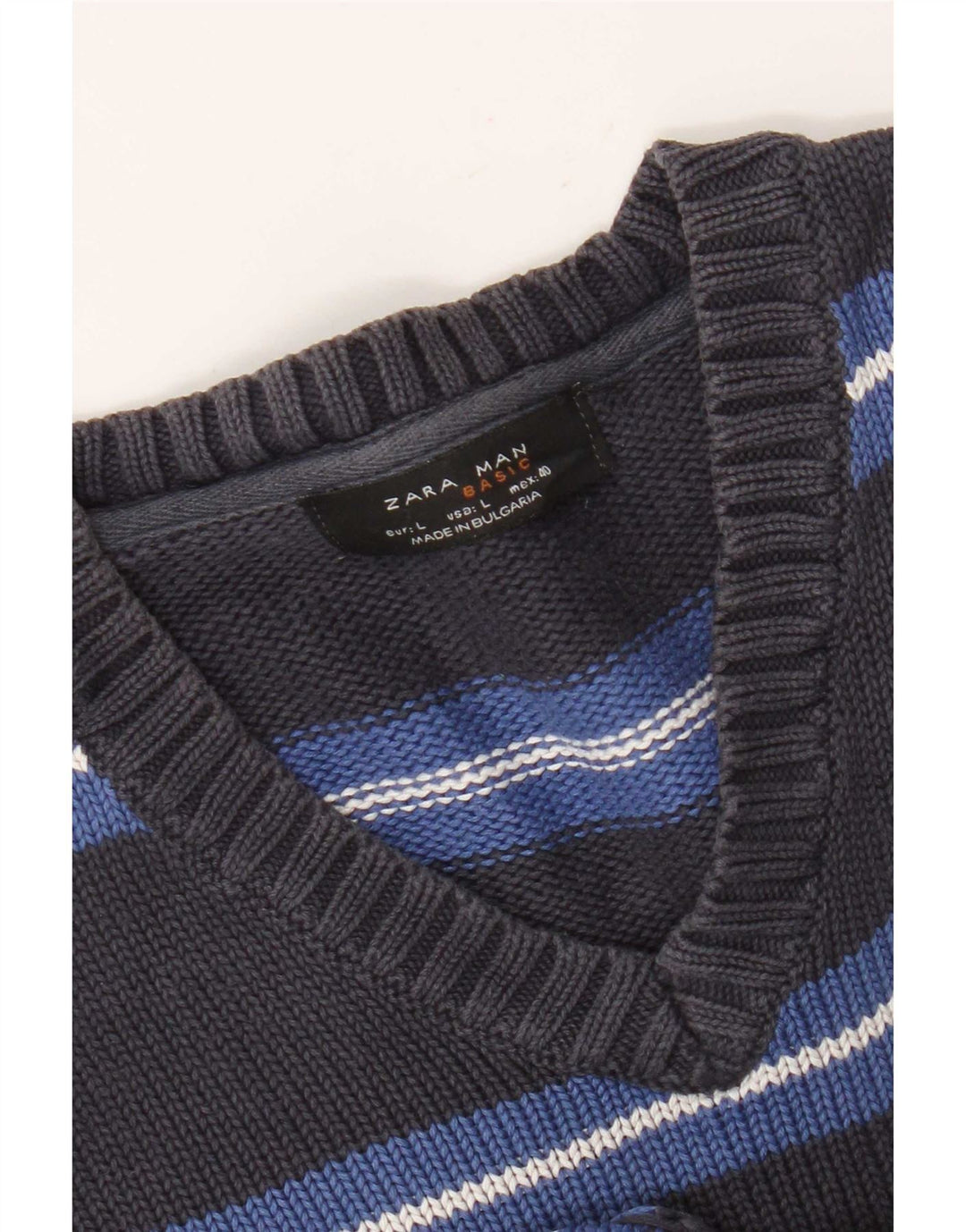 Zara Herre V-hals sweater Stor Grå Stribet
