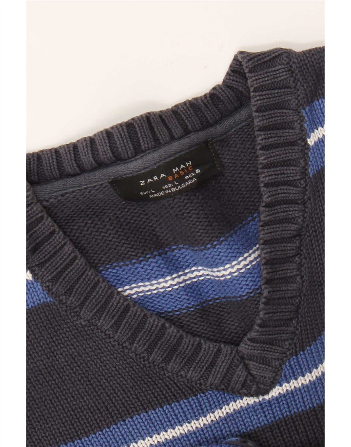 Zara Herre V-hals sweater Stor Grå Stribet