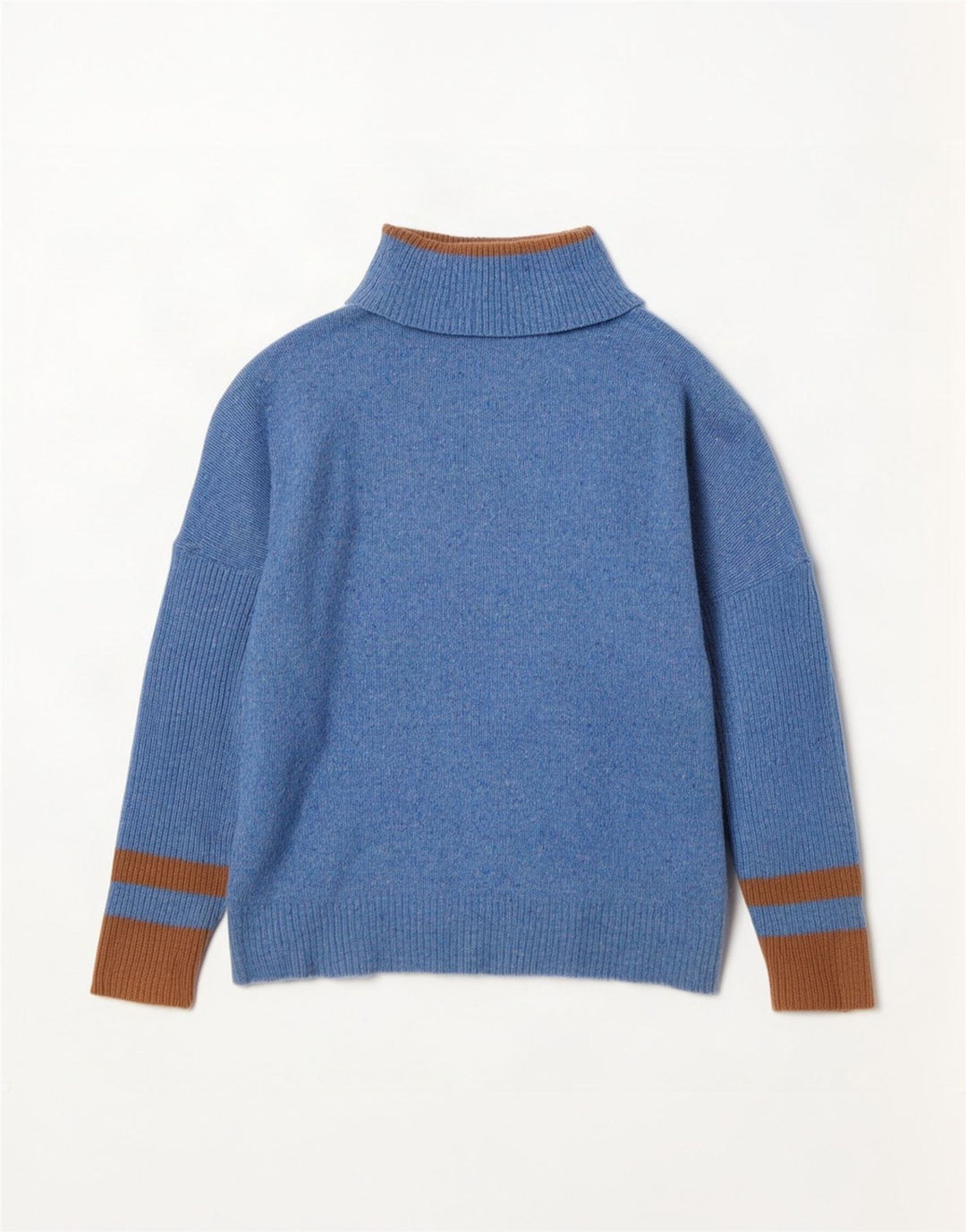 Jigsaw Dame Roll Neck Jumper Sweater UK 16 Large Blue Colourblock Uld