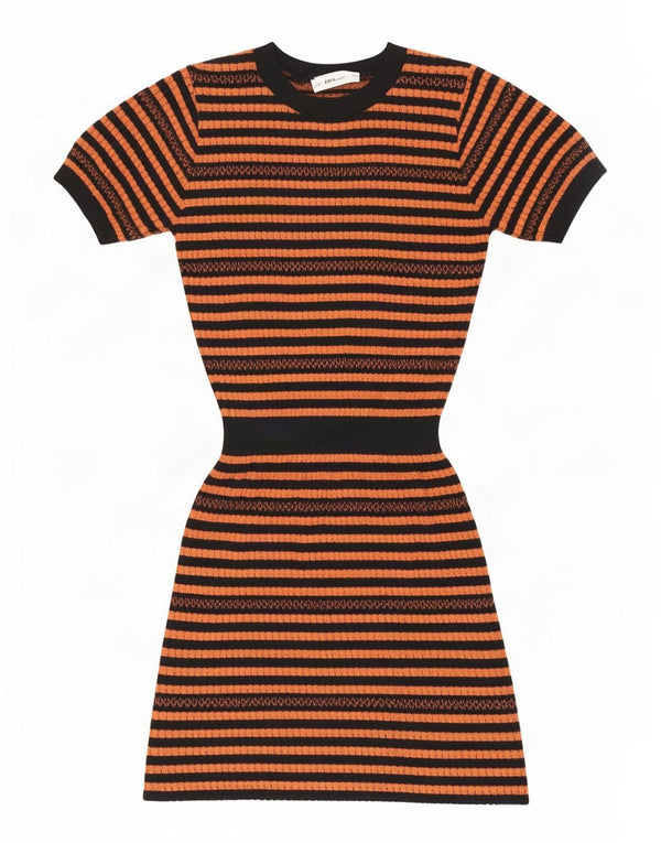 Zara Dame Kortærmede Jumper Dress UK 10 Small Orange Stribet