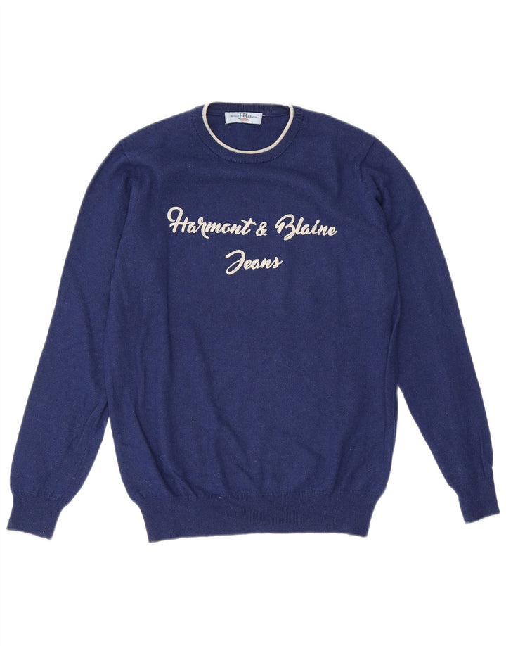 Harmont & Blaine Herre grafisk rund hals trøje sweater medium marineblå