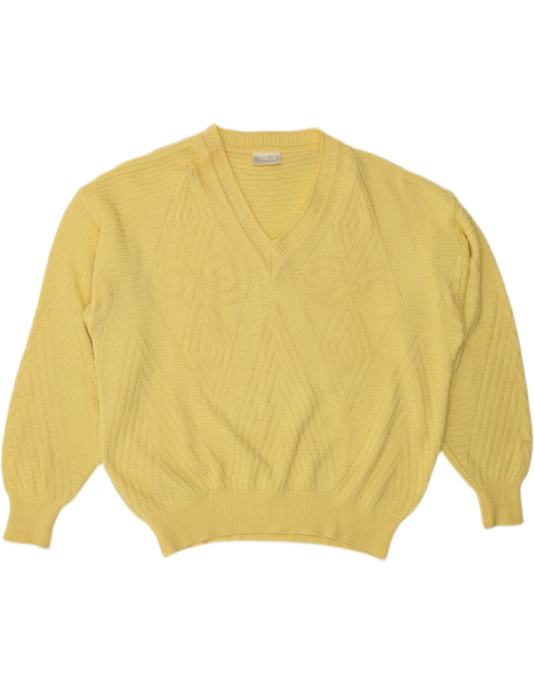 BRIAN SCOTT Herre V-hals sweater str. 48 2XL Gul Argyle/Diamant