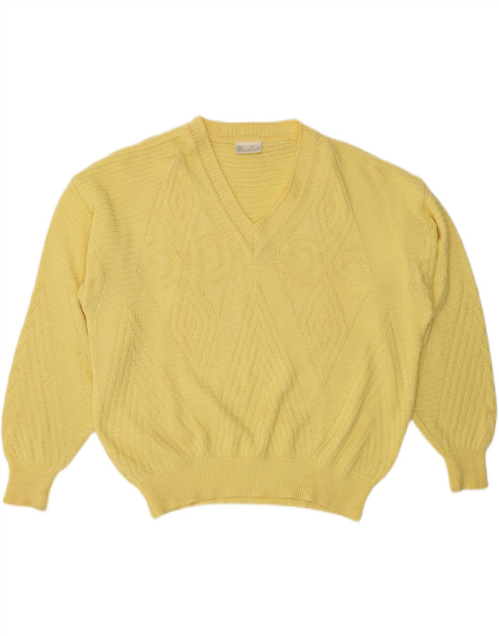 BRIAN SCOTT Herre V-hals sweater str. 48 2XL Gul Argyle/Diamant