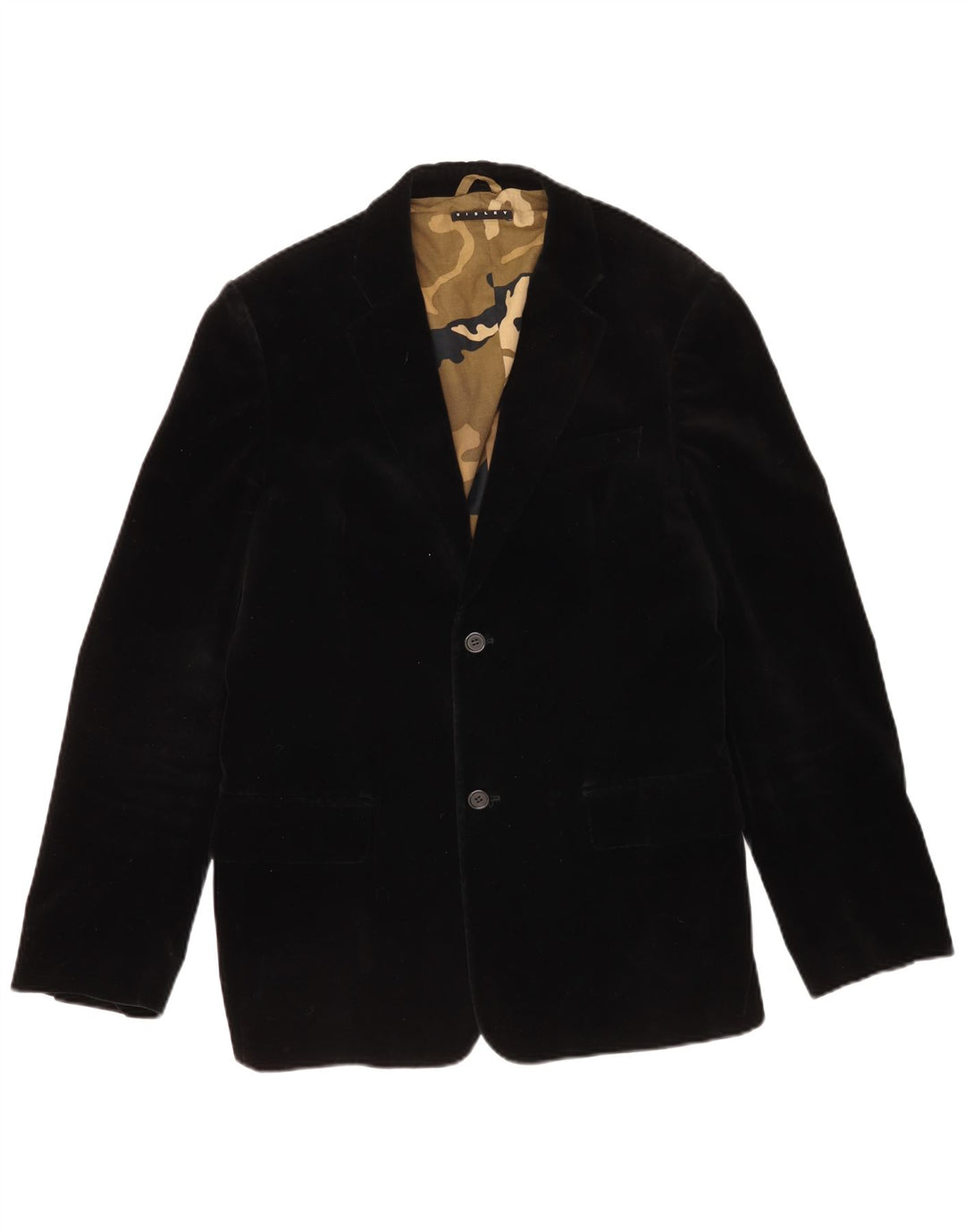 Sisley Herre 2 Button Velvet Blazer Jacket IT 50 Stor Sort Bomuld