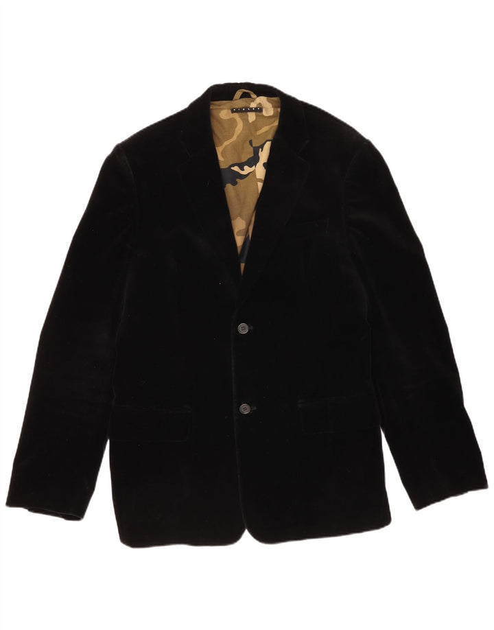 Sisley Herre 2 Button Velvet Blazer Jacket IT 50 Stor Sort Bomuld