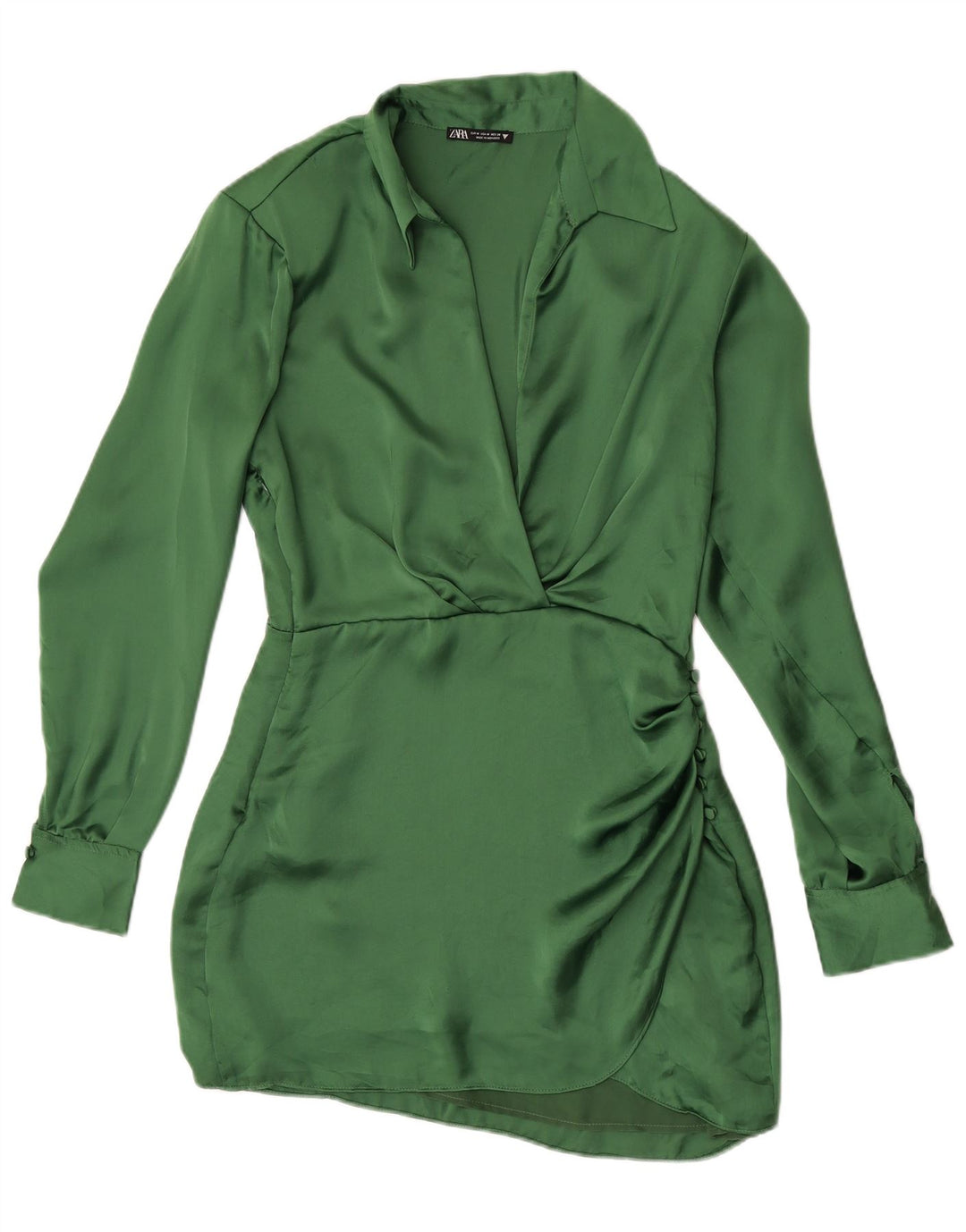 Zara Dame Langærmet Skjortekjole UK 12 Medium Green Polyester