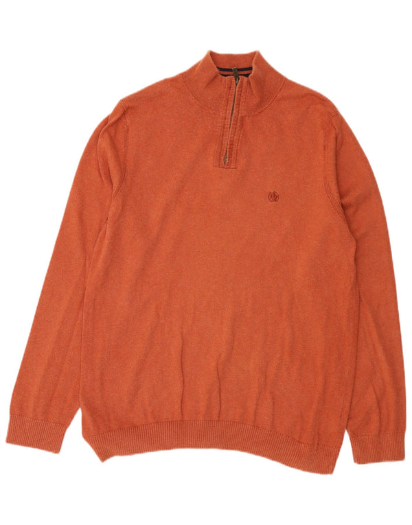 Fat Face Herre Zip Neck Jumper Sweater Stor Orange Bomuld