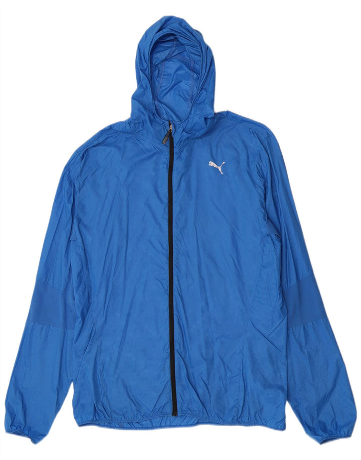 Puma Regnjakke med hætte til mænd UK 42 XL blå ternet nylon