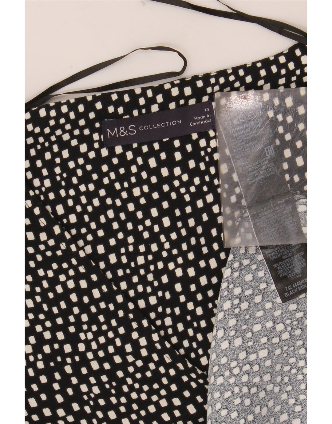 MARKS & SPENCER Skiftskjole til kvinder UK 14 Stor sort geometrisk polyester