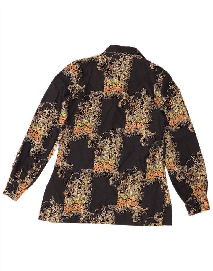 VINTAGE skjortebluse til kvinder UK 12 Medium Black Floral