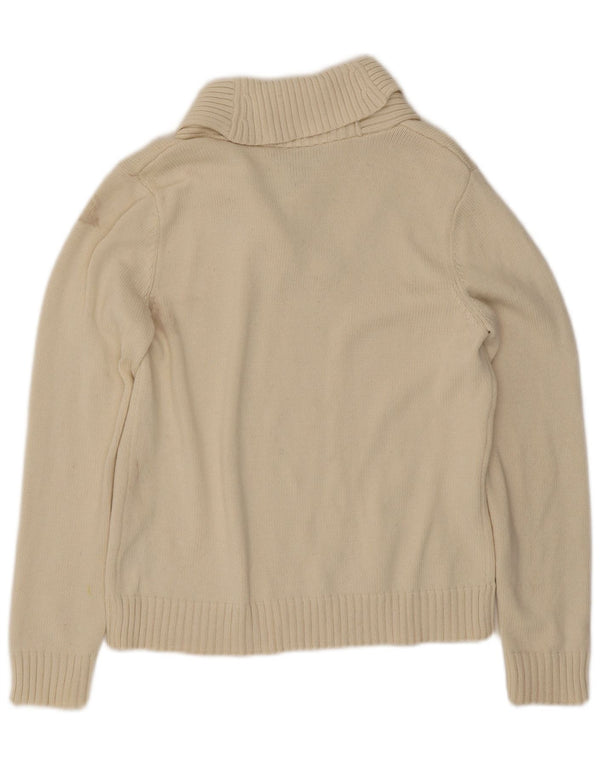 Ralph Lauren Dame Shawl Neck Jumper Sweater UK 14 Stor Beige Bomuld