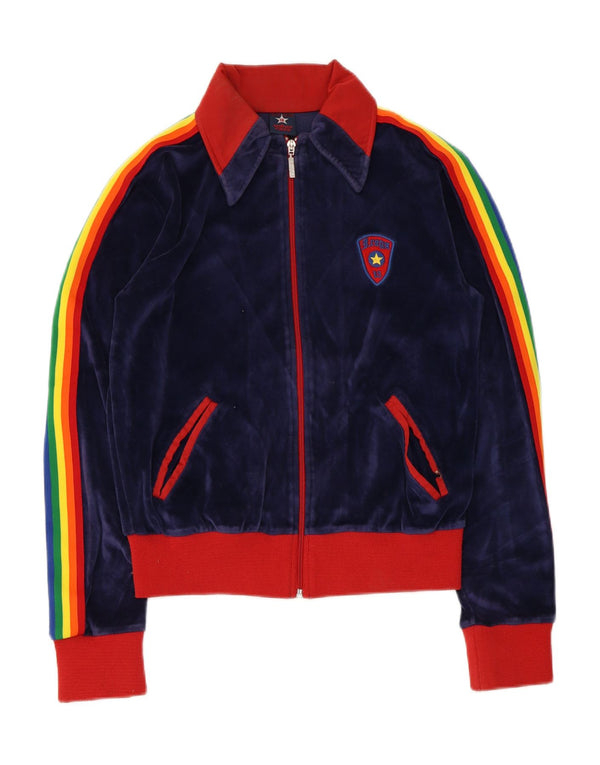 Vintage træningsdragt topjakke til kvinder UK 14 Medium Navy Blue Colourblock